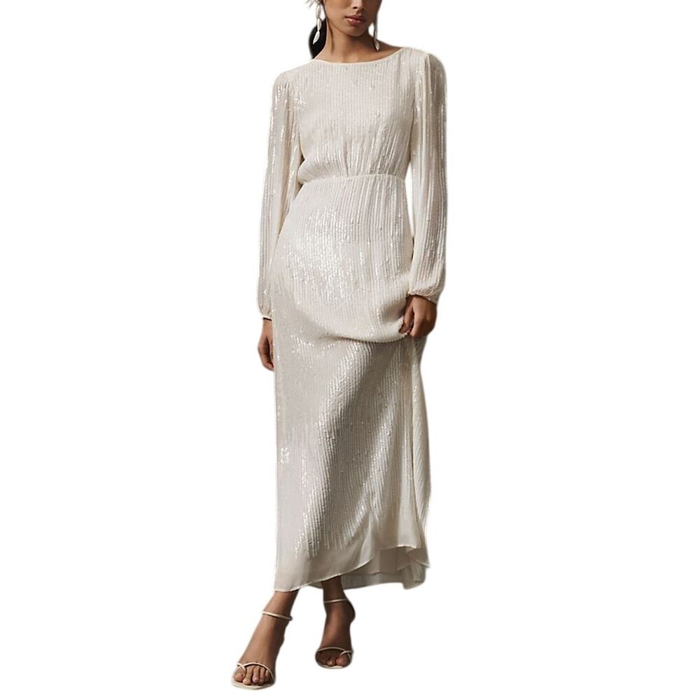 Rixo Sequin White Coco Midi Dress Size XS